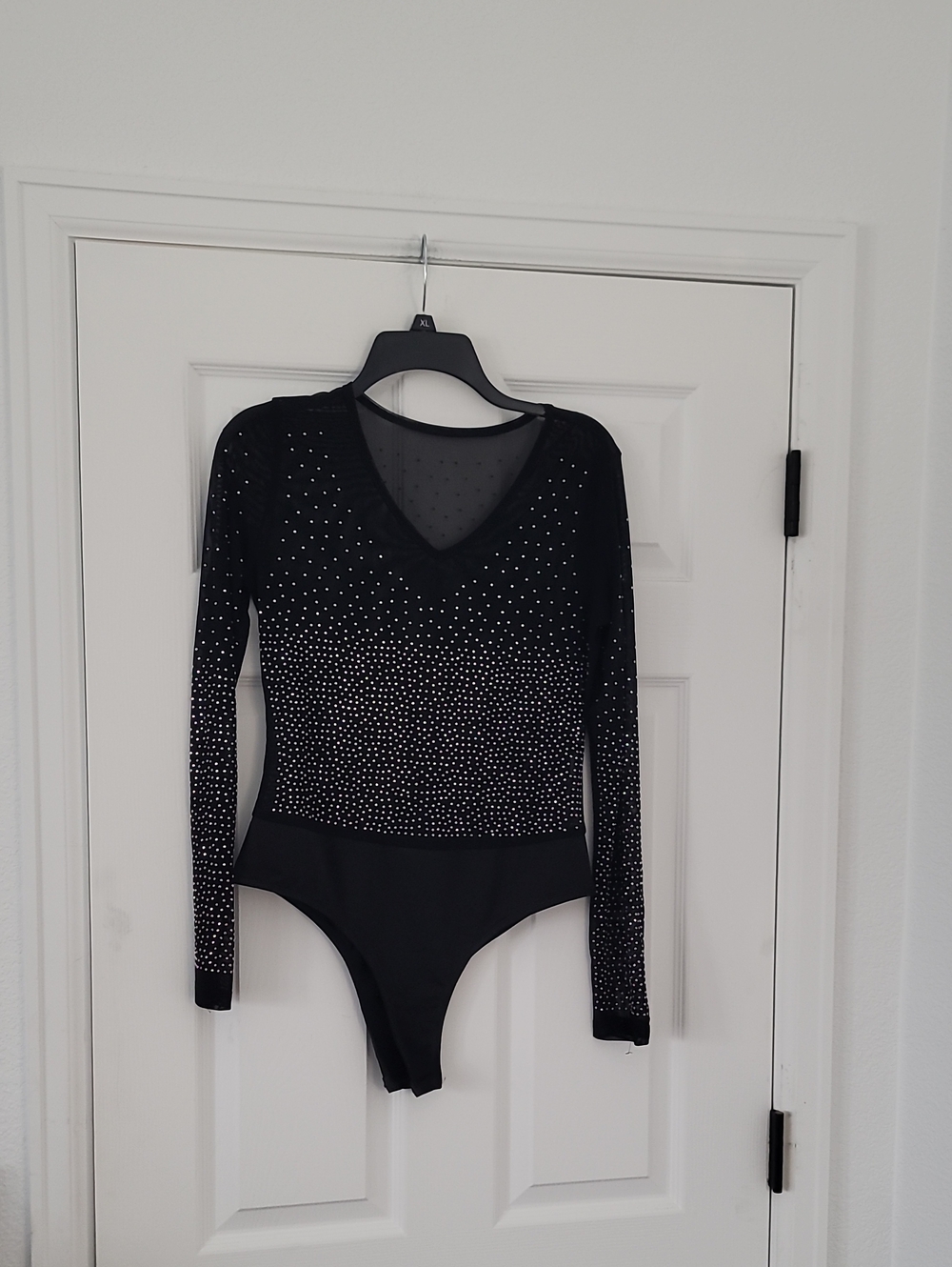 Source Unknown Black Long-Sleeve Rhinestone Mesh Bodysuit